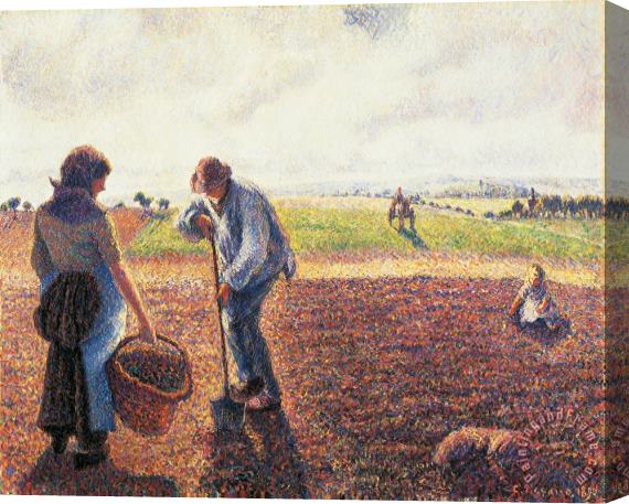 Camille Pissarro Peasants In The Field Eragny Stretched Canvas Painting / Canvas Art