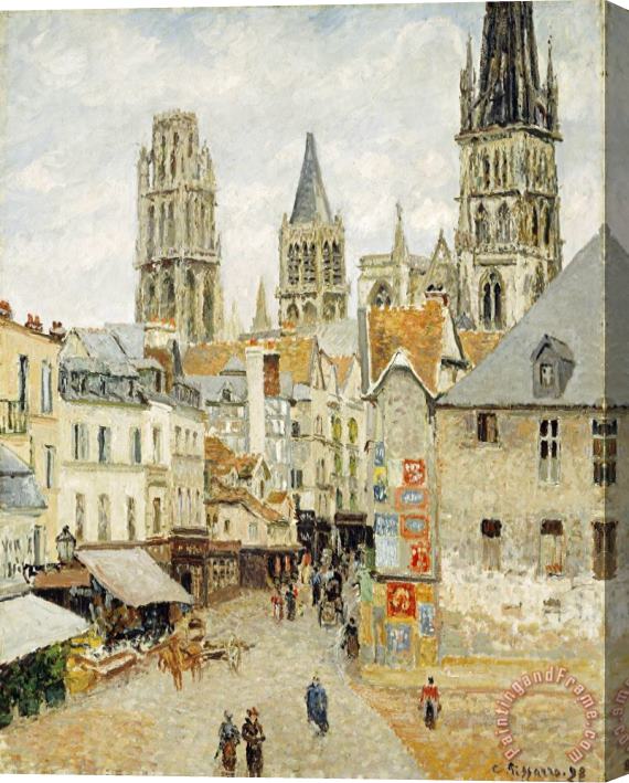 Camille Pissarro Rue De L'epicerie in Rouen on a Gray Morning Stretched Canvas Print / Canvas Art