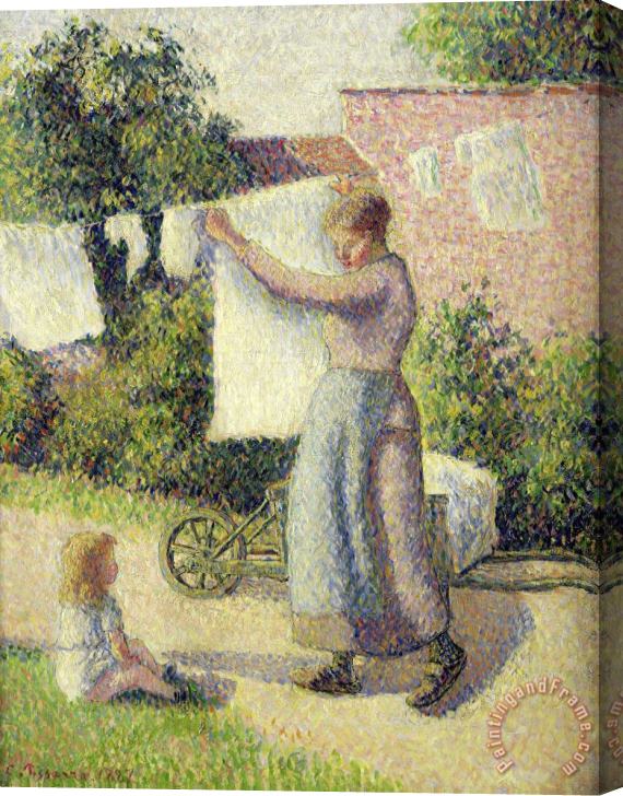 Camille Pissarro Woman Hanging Laundry Stretched Canvas Print / Canvas Art