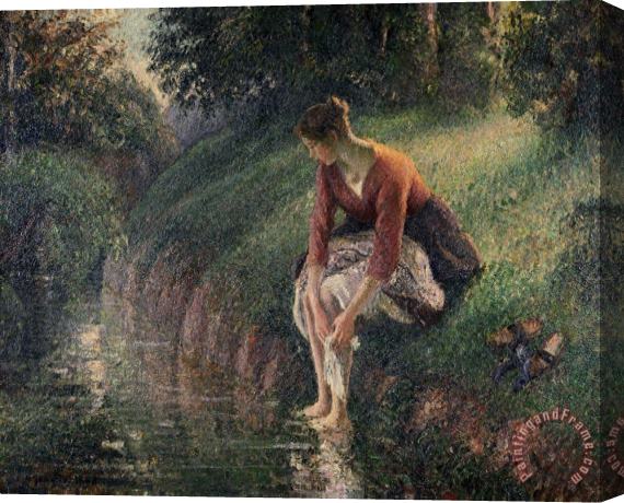 Camille Pissarro Young Woman Bathing Her Feet in a Brook Stretched Canvas Print / Canvas Art