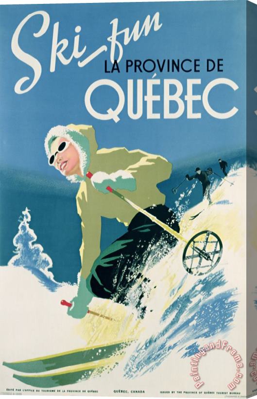 Canadian School Poster Advertising Skiing Holidays In The Province Of Quebec Stretched Canvas Painting / Canvas Art