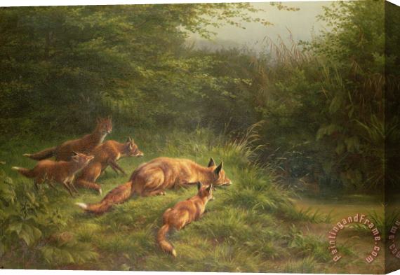Carl Friedrich Deiker  Foxes waiting for the prey Stretched Canvas Painting / Canvas Art