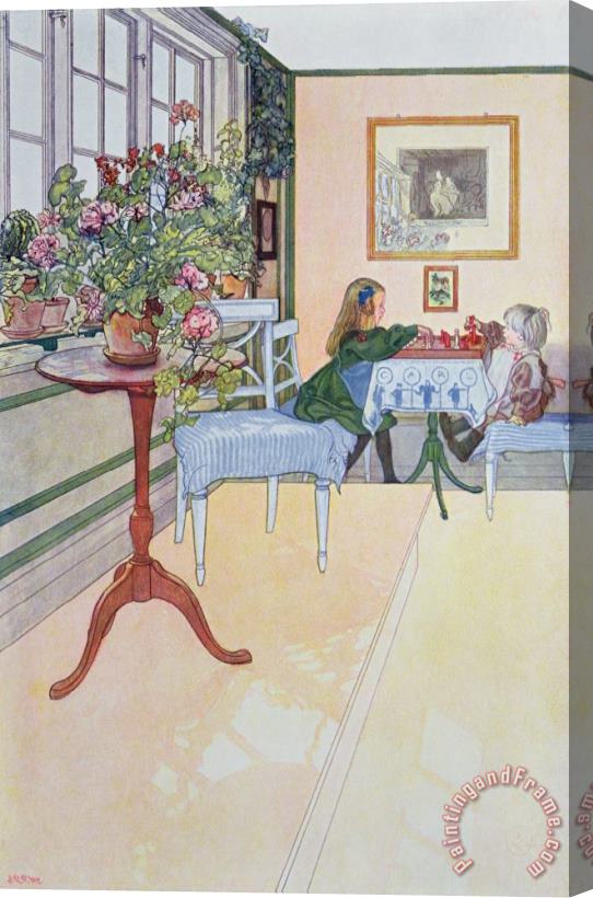 Carl Larsson A Game Of Chess Stretched Canvas Print / Canvas Art