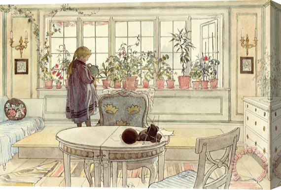Carl Larsson Flowers on the Windowsill Stretched Canvas Print / Canvas Art