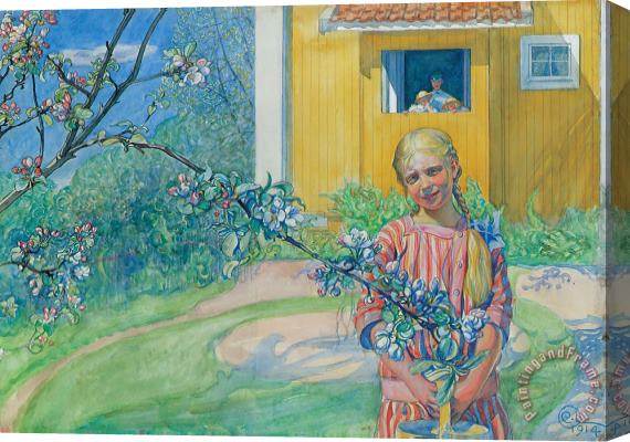 Carl Larsson Girl With Apple Blossom Stretched Canvas Painting / Canvas Art