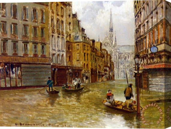 Carlo Brancaccio Street in Paris During Flood of 1910 Stretched Canvas Print / Canvas Art