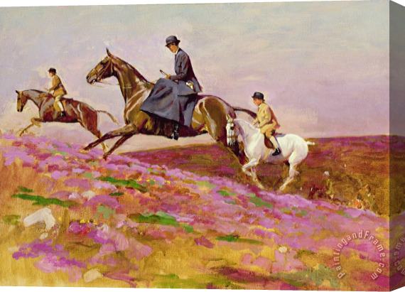 Cecil Charles Windsor Aldin Lady Currie with Her Sons Bill and Hamish Hunting on Exmoor Stretched Canvas Print / Canvas Art