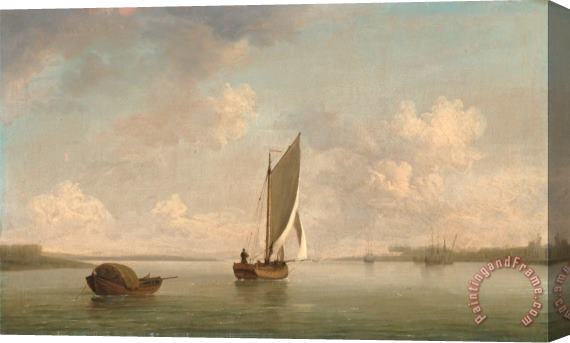 Charles Brooking A Smack Under Sail in a Light Breeze in a River Stretched Canvas Painting / Canvas Art