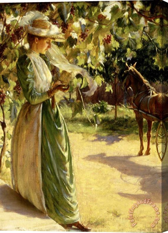 Charles Courtney Curran Woman with Horse And Carriage (going for a Drive) Stretched Canvas Painting / Canvas Art