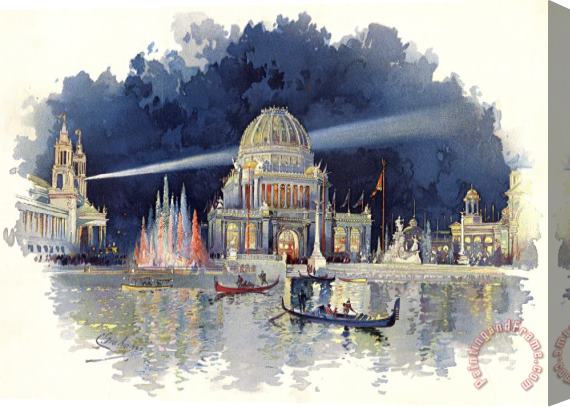 Charles Graham At Night in The Grand Court, From The World's Fair in Water Colors Stretched Canvas Painting / Canvas Art