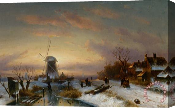 Charles Henri Joseph Leickert Landscape with Skaters on The Ice Stretched Canvas Print / Canvas Art
