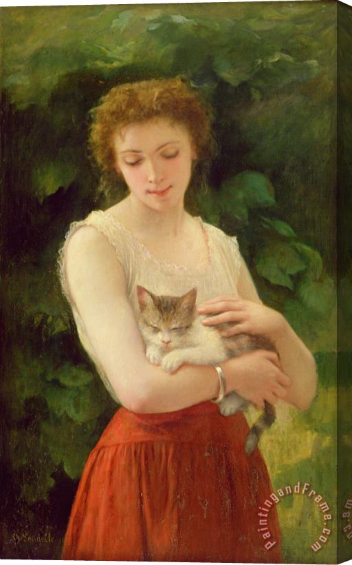 Charles Landelle Country Girl and her Kitten Stretched Canvas Painting / Canvas Art
