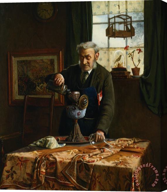 Charles Spencelayh Filling The Lamp Oil Stretched Canvas Print / Canvas Art