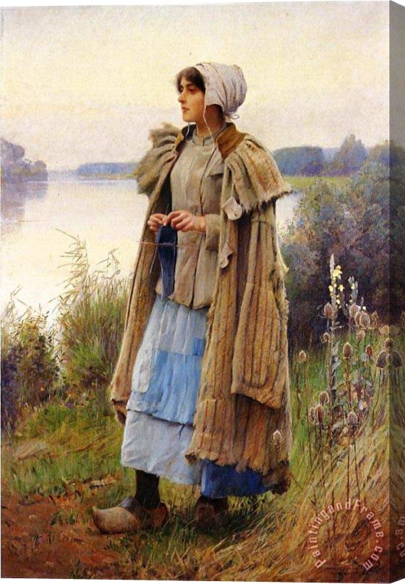 Charles Sprague Pearce Knitting in The Fields Stretched Canvas Print / Canvas Art