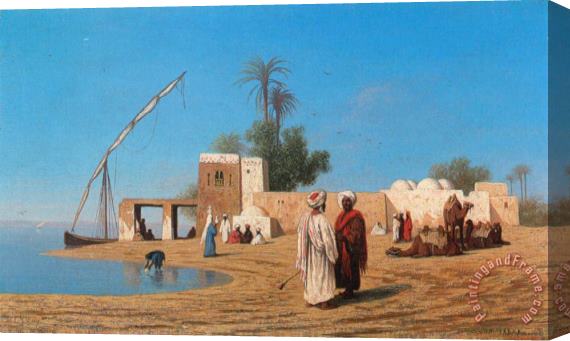 Charles Theodore Frere A Village on The Shores of The Nile High Egypte Stretched Canvas Painting / Canvas Art