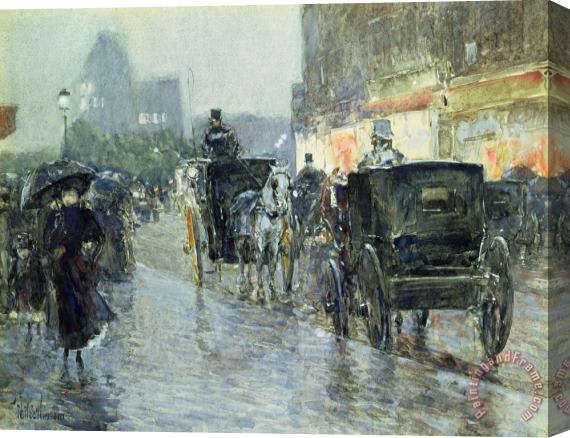 Childe Hassam Horse Drawn Cabs at Evening in New York Stretched Canvas Print / Canvas Art