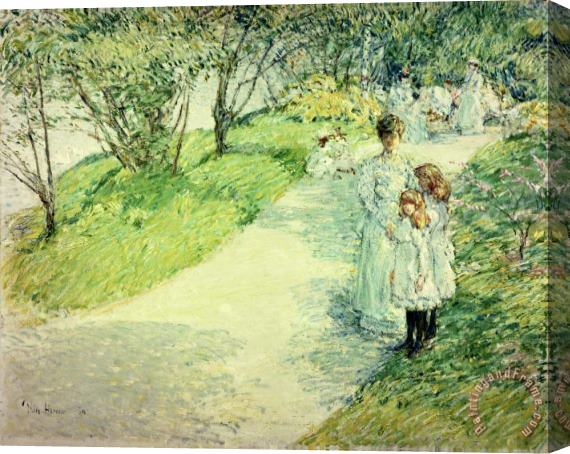 Childe Hassam Promenaders in the garden Stretched Canvas Print / Canvas Art