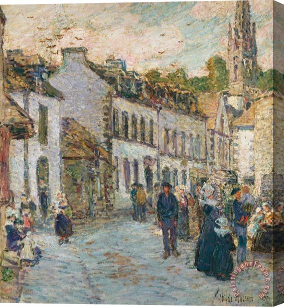 Childe Hassam Street in Pont Aven Stretched Canvas Painting / Canvas Art