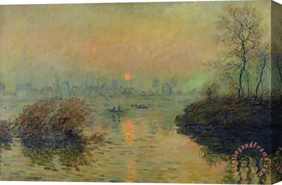 Claude Monet Sun Setting over the Seine at Lavacourt Stretched Canvas Painting / Canvas Art