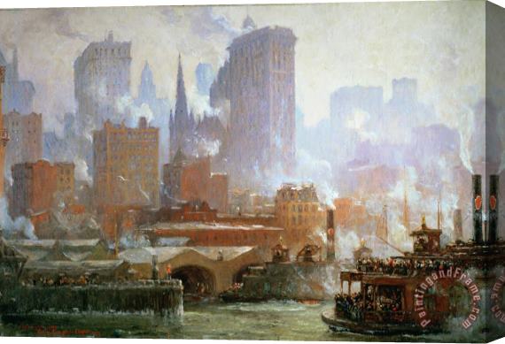 Colin Campbell Cooper Wall Street Ferry Ship Stretched Canvas Print / Canvas Art