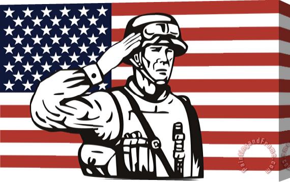Collection 10 American soldier saluting flag Stretched Canvas Painting / Canvas Art