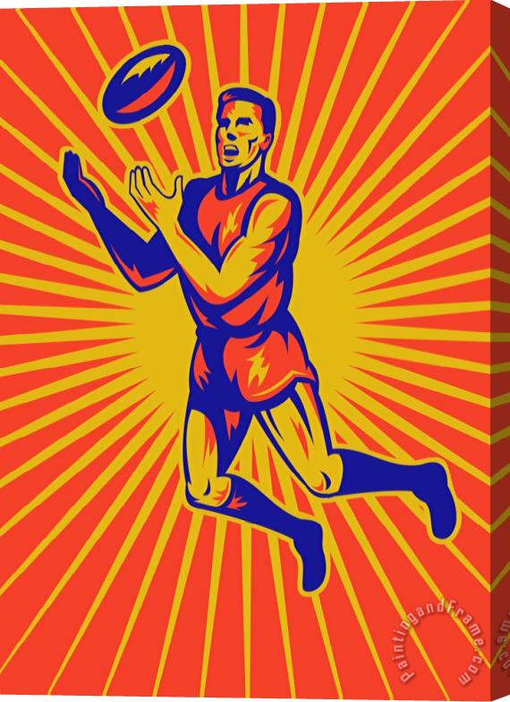 Collection 10 Aussie Rules Player Jumping Ball Stretched Canvas Painting / Canvas Art