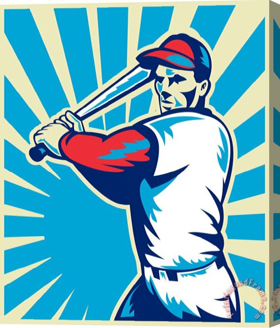Collection 10 Baseball Player Batting Retro Stretched Canvas Painting / Canvas Art