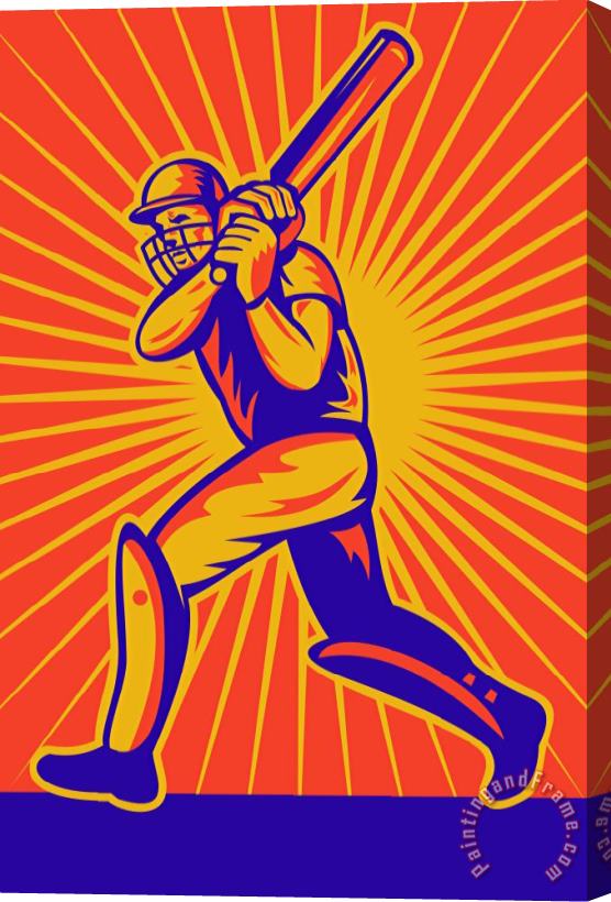 Collection 10 Cricket Sports Batsman Batting Stretched Canvas Painting / Canvas Art