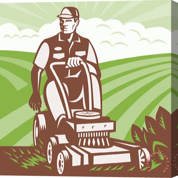 Collection 10 Gardener Landscaper Riding Lawn Mower Retro Stretched Canvas Painting / Canvas Art