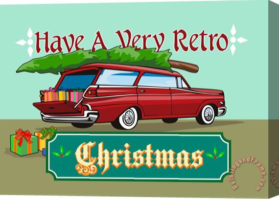 Collection 10 Retro Christmas Tree Station Wagon Stretched Canvas Print / Canvas Art