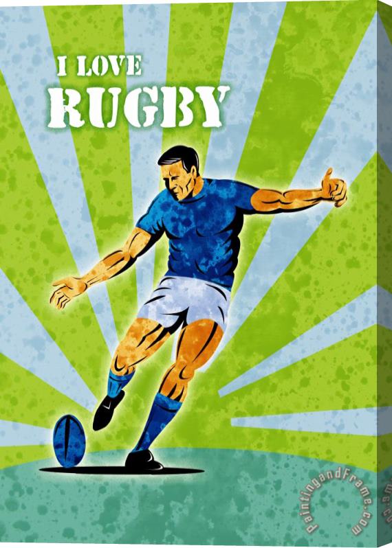 Collection 10 Rugby Player Kicking The Ball Stretched Canvas Painting / Canvas Art