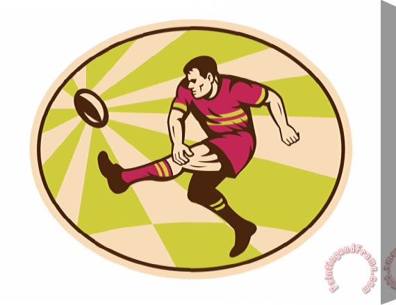 Collection 10 Rugby player kicking the ball retro Stretched Canvas Painting / Canvas Art