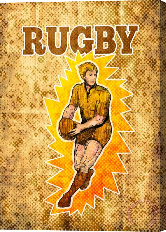 Collection 10 Rugby player running passing ball Stretched Canvas Painting / Canvas Art
