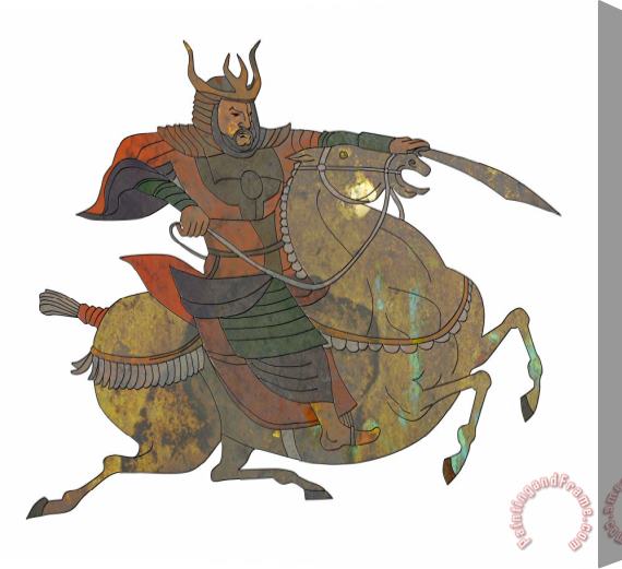 Collection 10 Samurai warrior with sword riding horse Stretched Canvas Print / Canvas Art