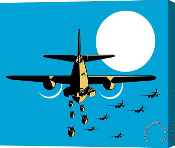 Collection 10 World War Two Bomber Airplanes Drop Bomb Retro Stretched Canvas Print / Canvas Art