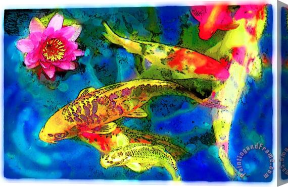 Collection 8 Koi play in the dark blue Stretched Canvas Print / Canvas Art