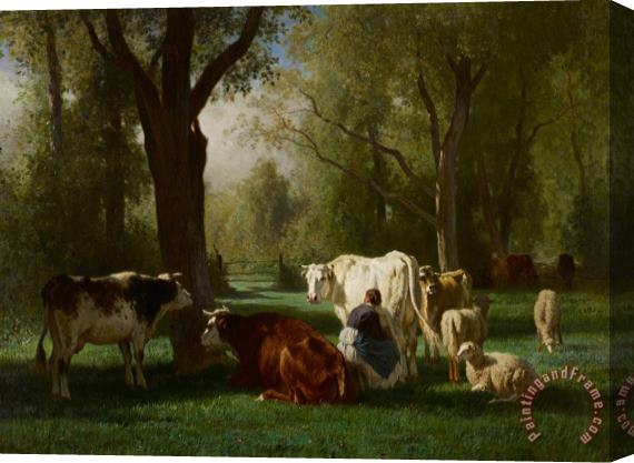 Constant-Emile Troyon Landscape With Cattle And Sheep Stretched Canvas Print / Canvas Art