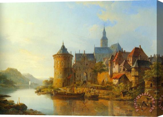 Cornelis Springer A View of a Town Along The Rhine Stretched Canvas Print / Canvas Art