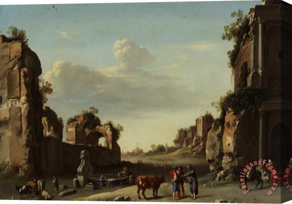 Cornelis van Poelenburgh Roman Ruins with a Merchant Buying Bull Stretched Canvas Print / Canvas Art