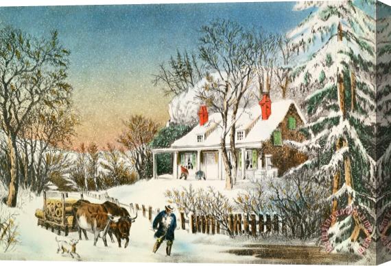 Currier and Ives Bringing Home the Logs Stretched Canvas Print / Canvas Art