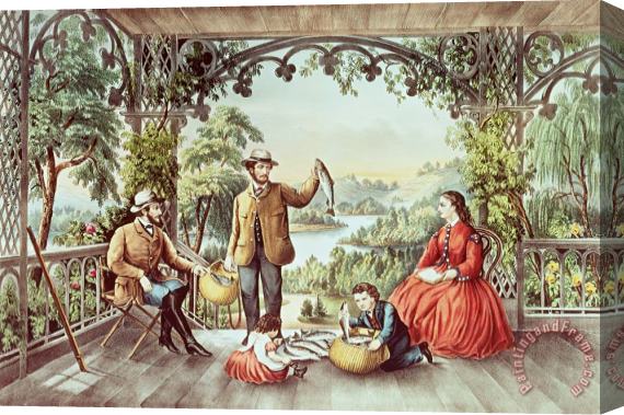 Currier and Ives Home From The Brook The Lucky Fisherman Stretched Canvas Painting / Canvas Art