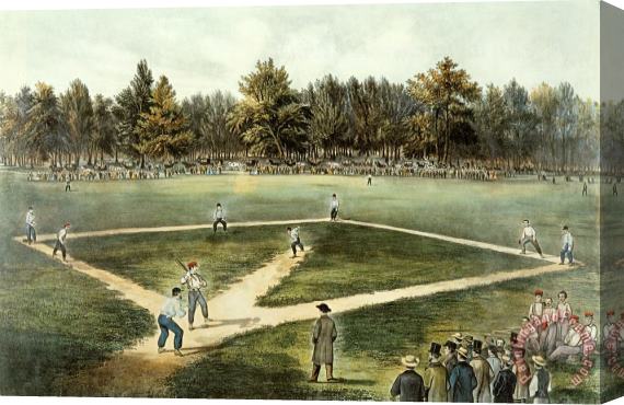 Currier and Ives The American National Game of Baseball Grand Match at Elysian Fields Stretched Canvas Painting / Canvas Art