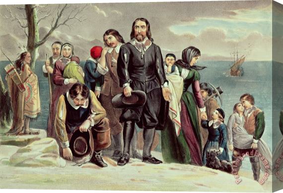 Currier and Ives The Landing of the Pilgrims at Plymouth Stretched Canvas Print / Canvas Art