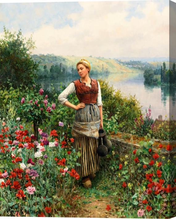 Daniel Ridgway Knight On The Terrace at Rolleboise Stretched Canvas Print / Canvas Art