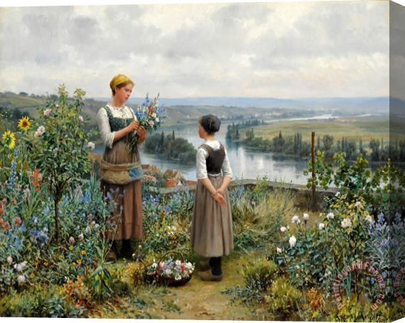 Daniel Ridgway Knight Picking Flowers Stretched Canvas Painting / Canvas Art