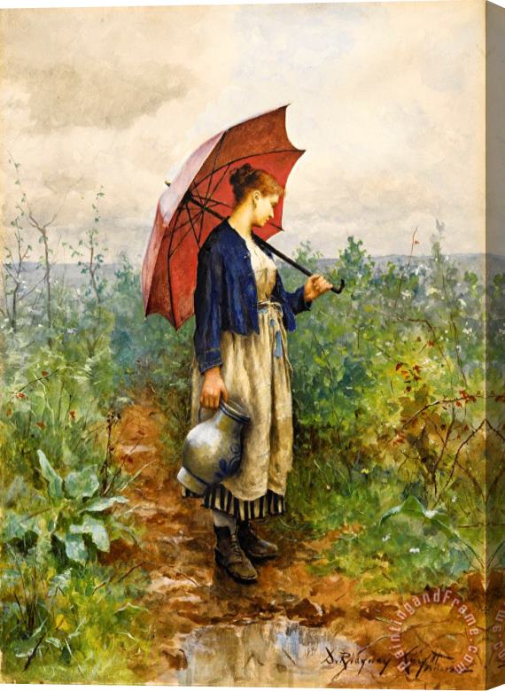Daniel Ridgway Knight Portrait of a Woman with Umbrella Gathering Water Stretched Canvas Print / Canvas Art