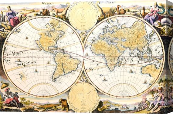 Daniel Stoopendaal Map of the World Stretched Canvas Print / Canvas Art