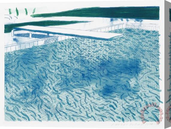 David Hockney Lithograph of Water Made of Lines with Two Light Blue Washes, 1978 1980 Stretched Canvas Print / Canvas Art