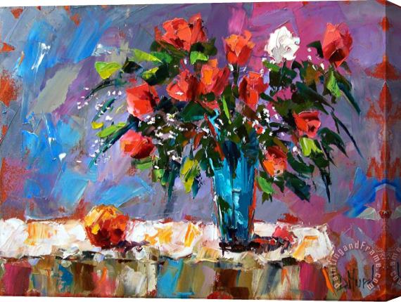 Debra Hurd Roses And A Peach Stretched Canvas Painting / Canvas Art