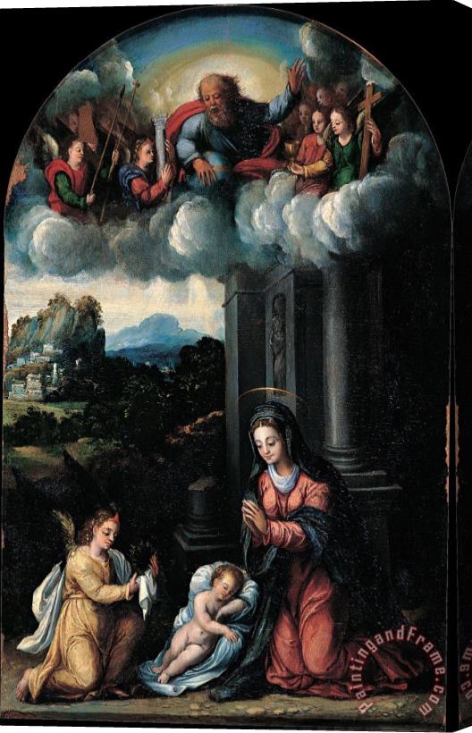 Dei Filippi's workshop The Virgin Worships The Child Stretched Canvas Painting / Canvas Art